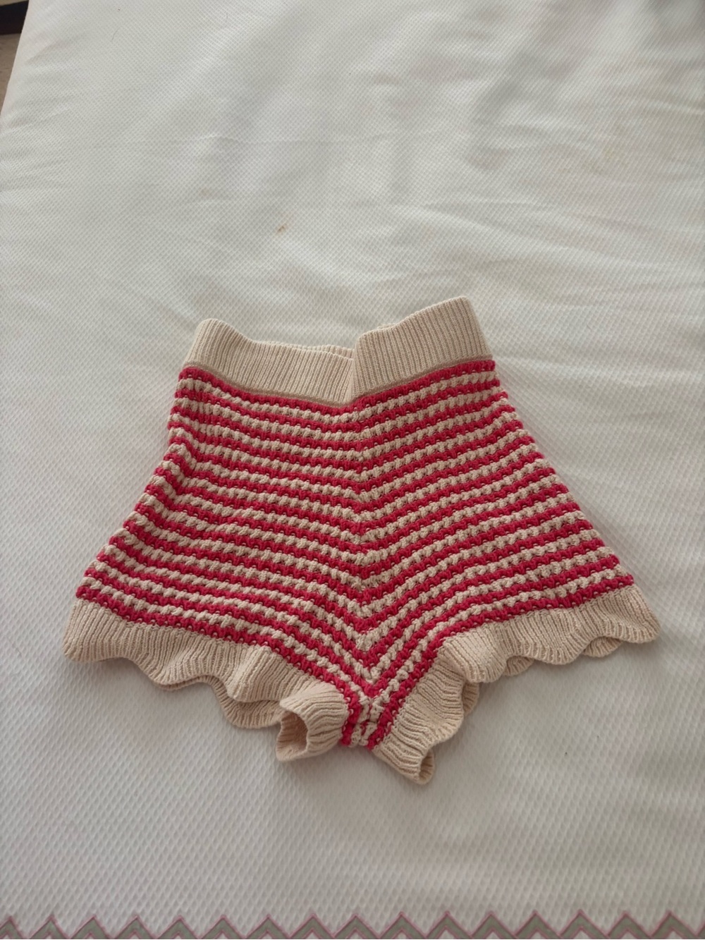 Knit Stripe High-Waist Women’s Shorts in Cream and Red